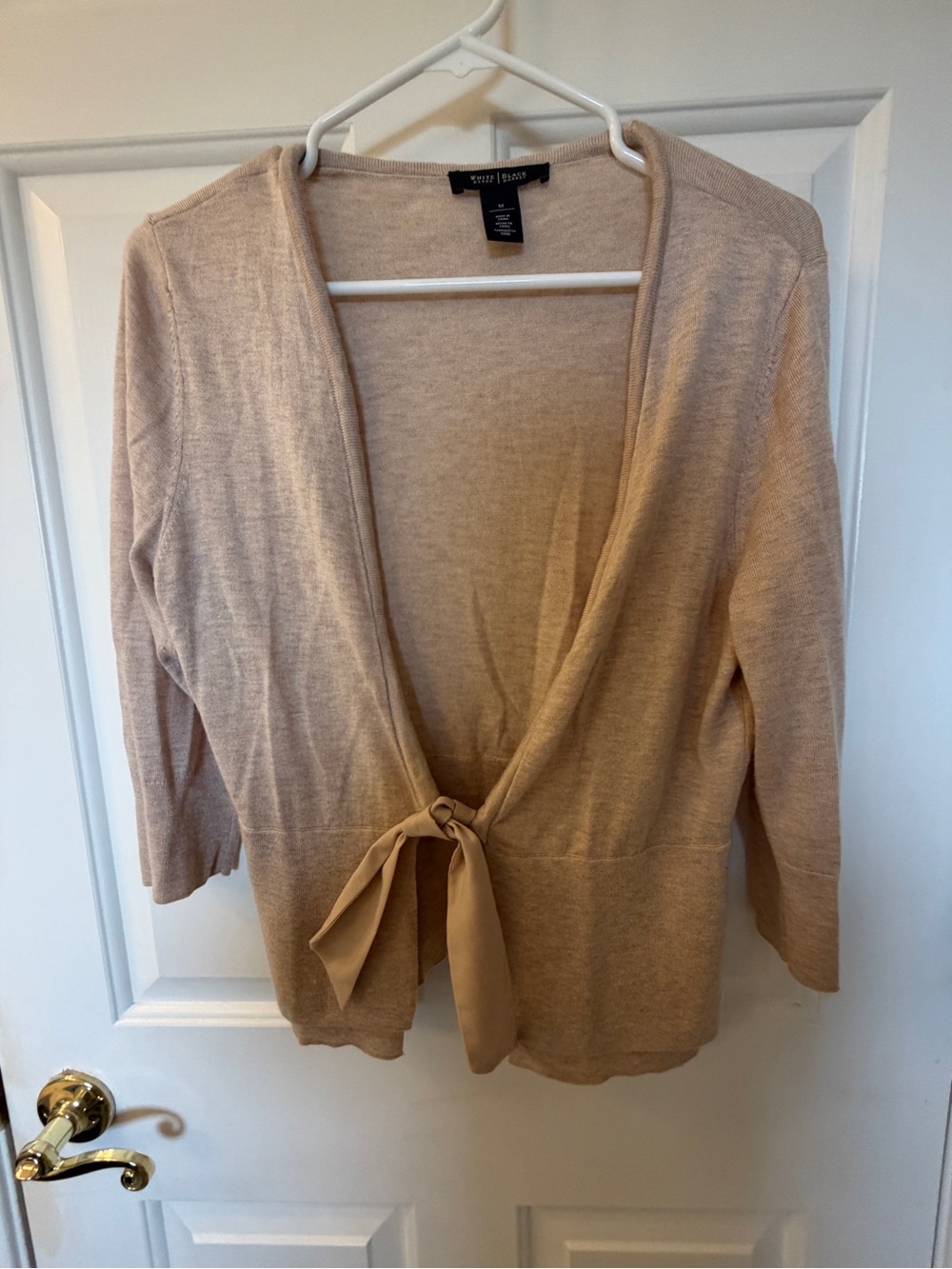 White House Black Market Beige Tie-Front Lightweight Cardigan Size M VGU condit